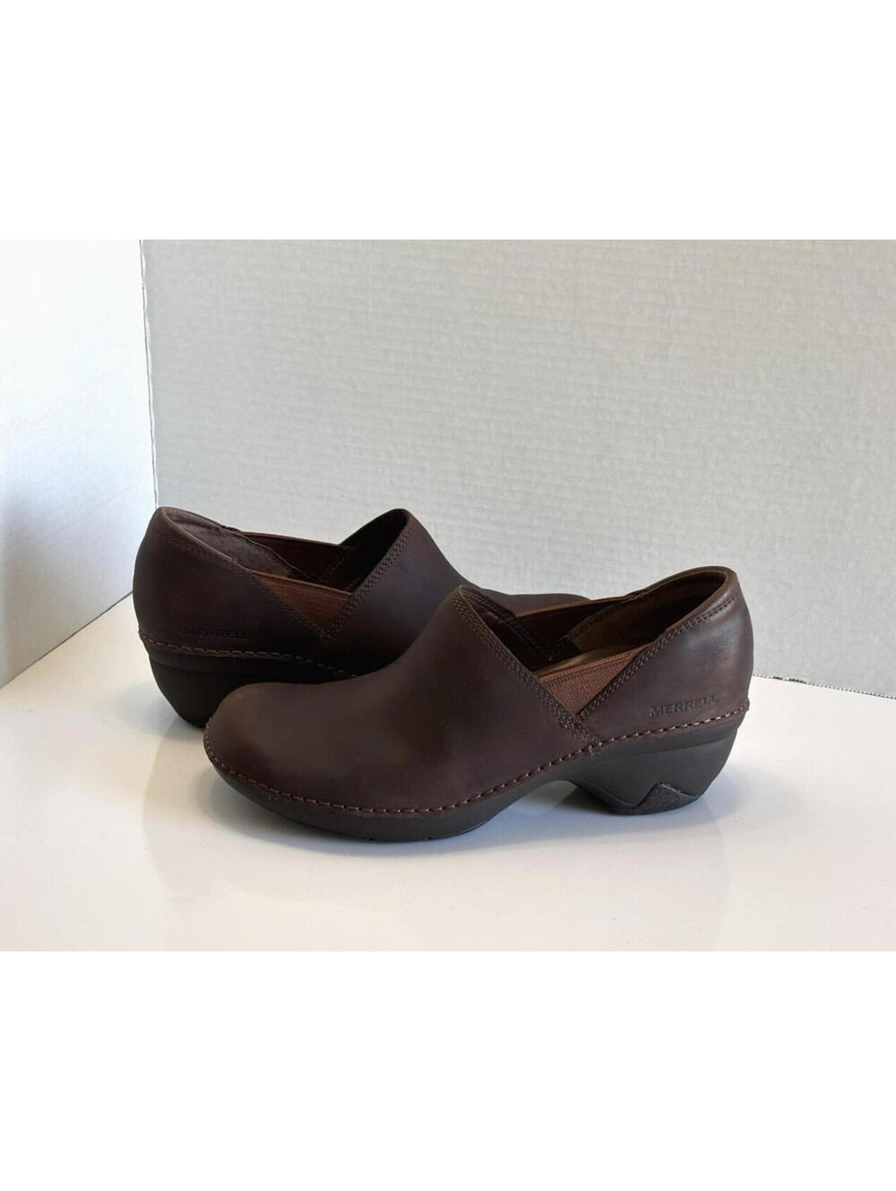 Merrell Emma Brunette Women's Size 7.5 Brown Leather Walking Clogs Slip On Comfy
